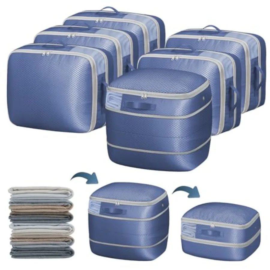

Compression Storage Bags 6 Pack - Blanket Storage Bags with Window Zipper, Ultra Space Saving Self Compression Organizer for Pu
