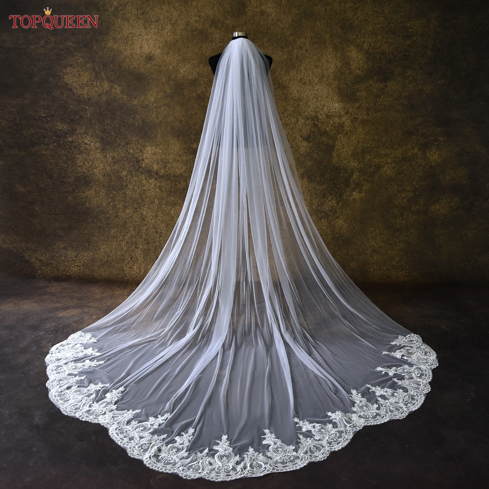 

TOPQUEEN New V166 Soft Lace Edge Bridal Veil Plain Cathedral Wedding Veil Elegant Rochii Romantic Eyelash Lace Customizable