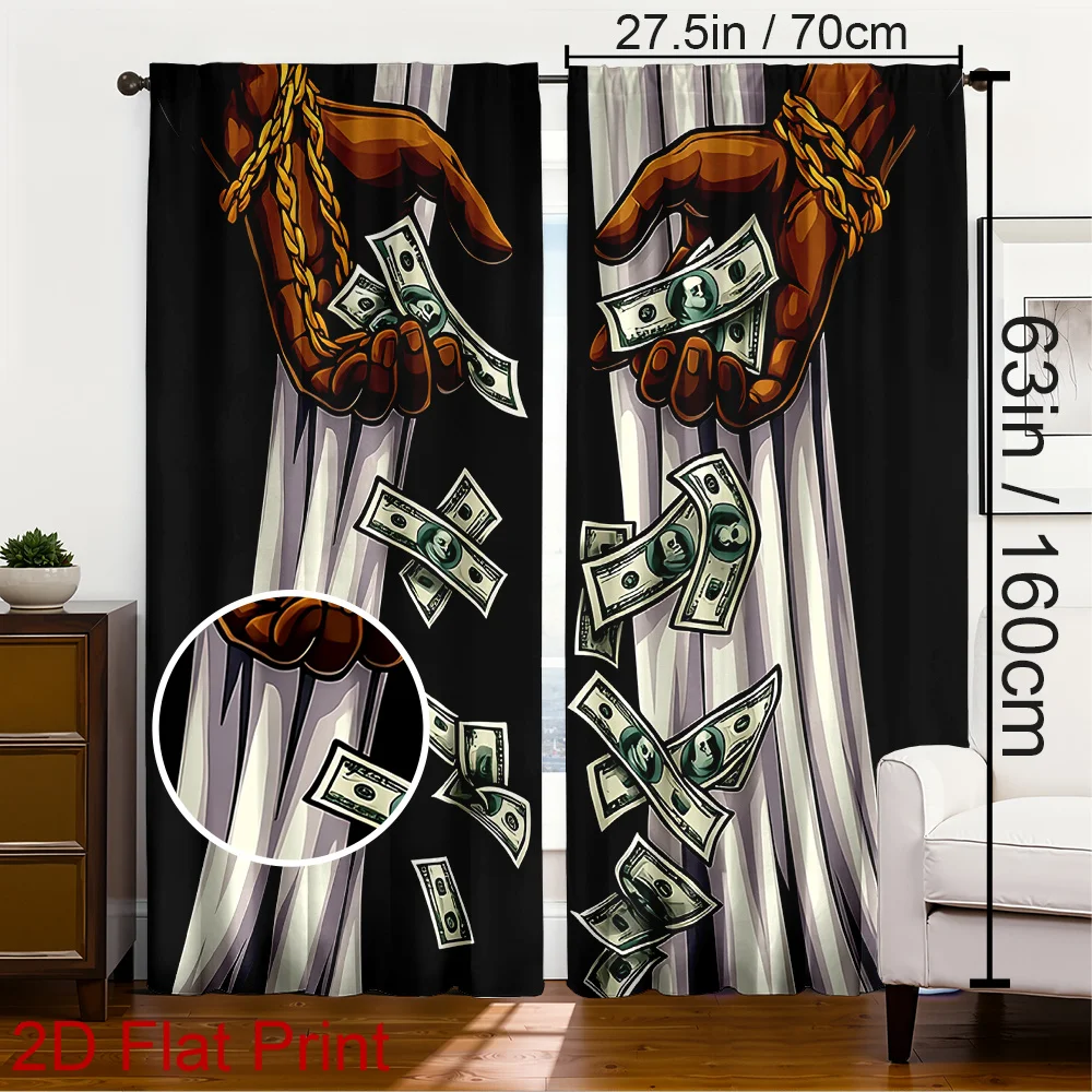 

2pcs Money Hand Curtains Dollar Bill Print Blackout Drape Living Room Bedroom Window Treatment Home Decor
