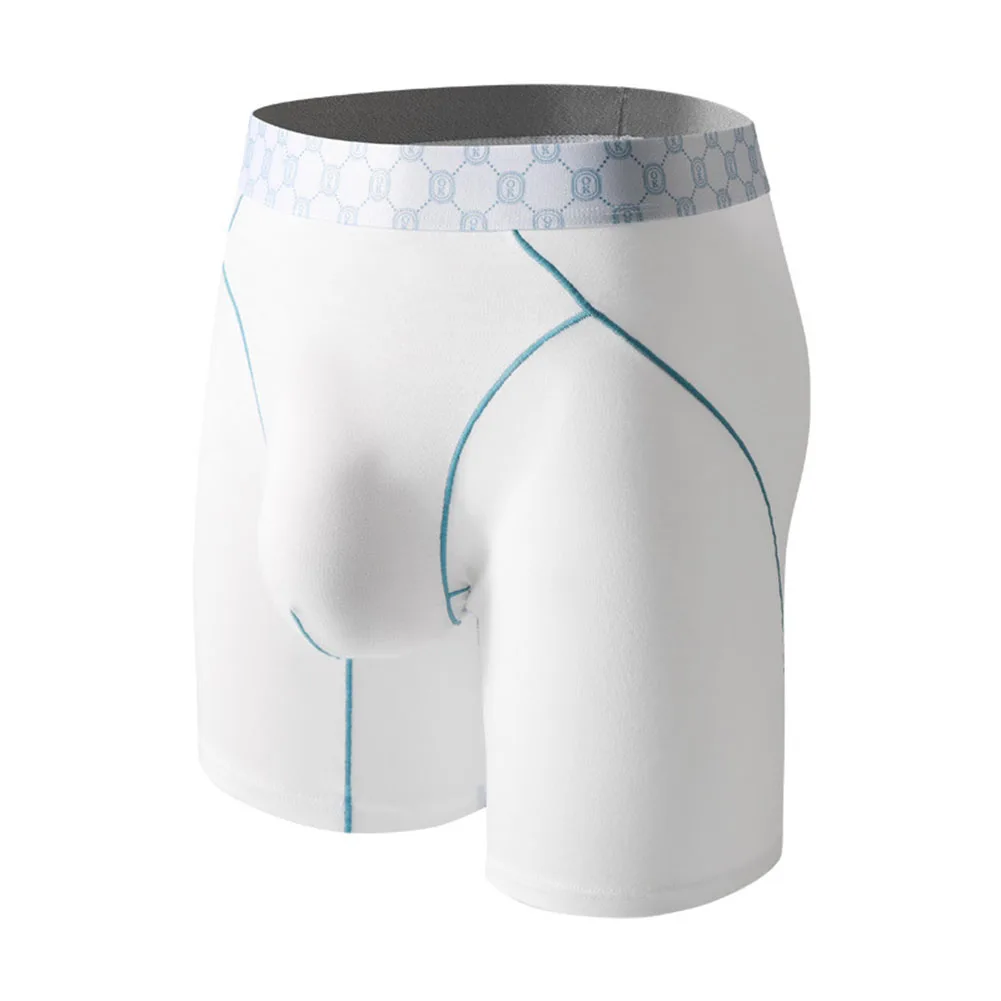 

Men Ice Silk Boxer Underwear Mid Rise with Long Leg Bulge Pouch Breathable Quick Drying Fabric Underpants for Comfortable Fit