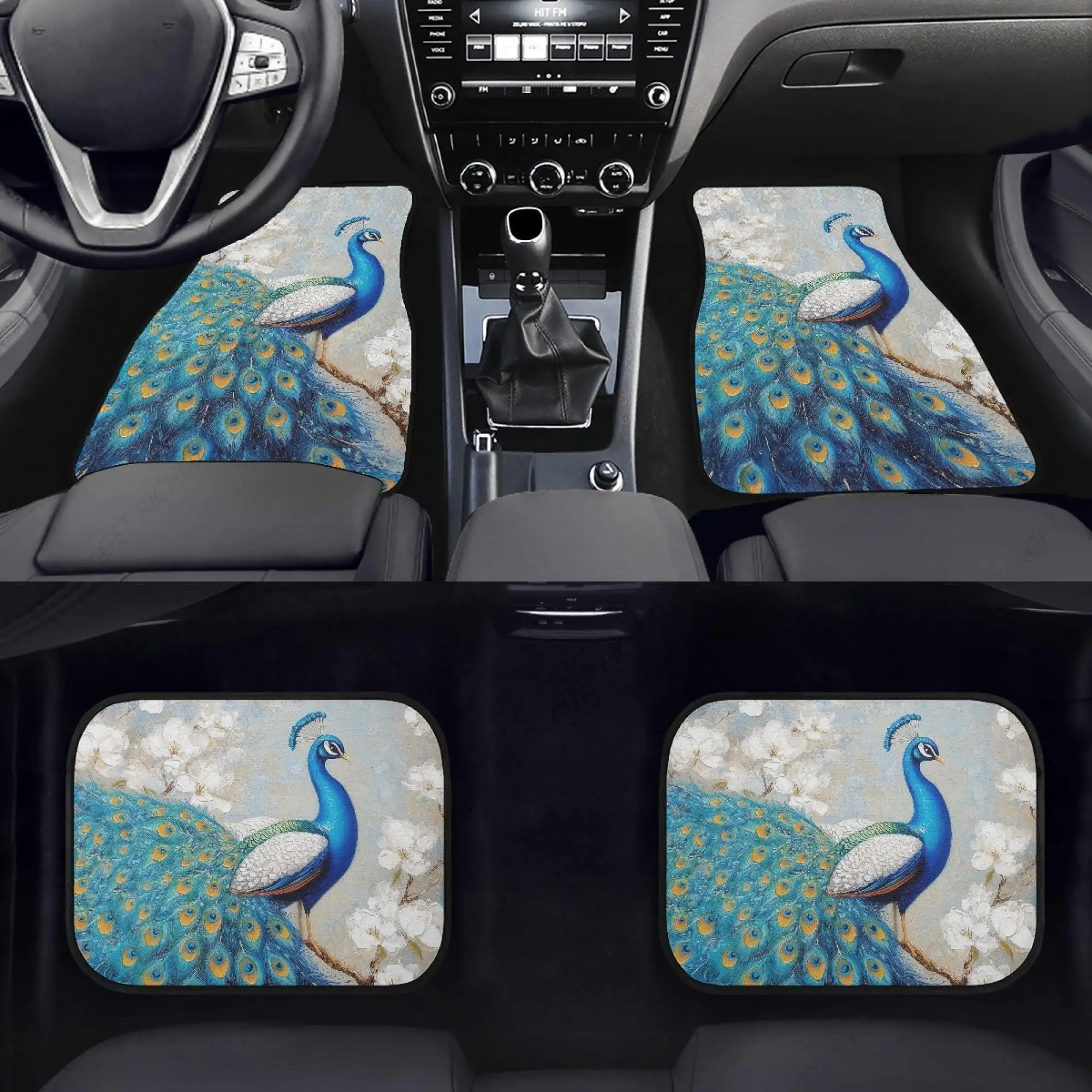 Peacock Car Floor Mats for Women Decorative Car Front and Rear Floor Mats Rubber Backing Carpet Auto Accessories Cushions Pads