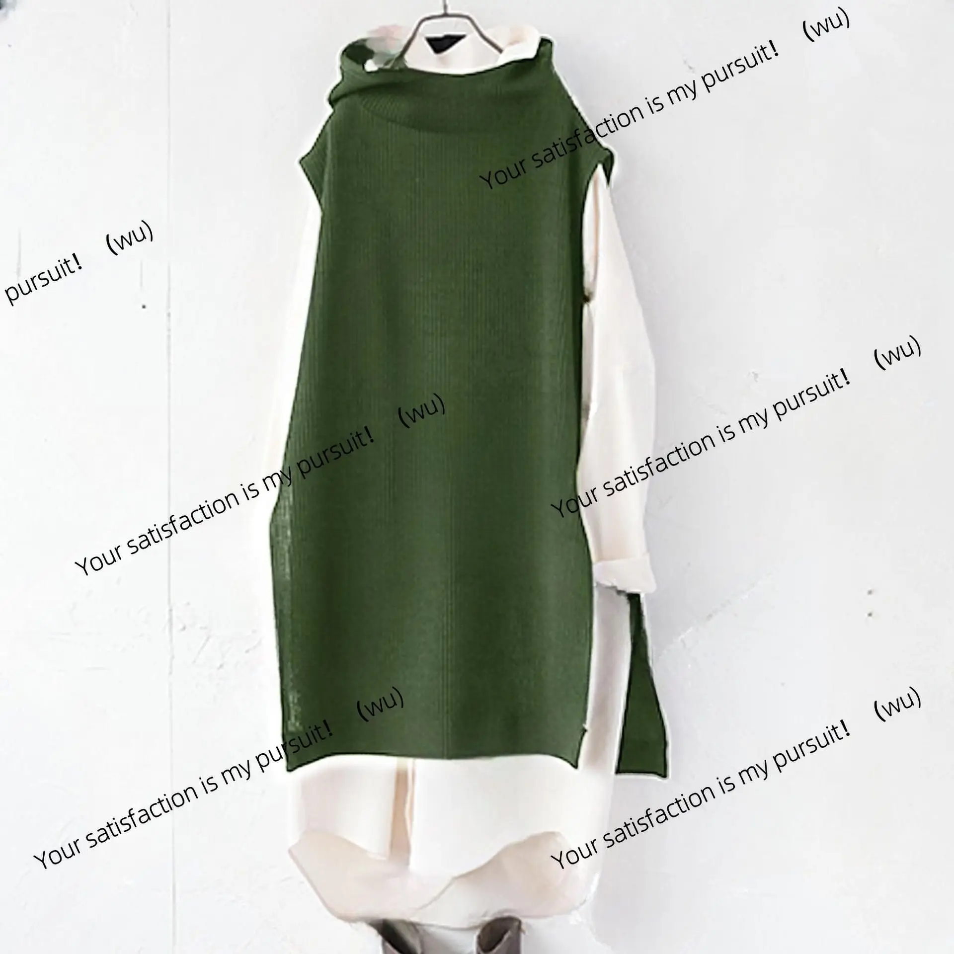 New sleeveless knitted skirt + folded collar half cardigan long-sleeved shirt skirt two-piece set