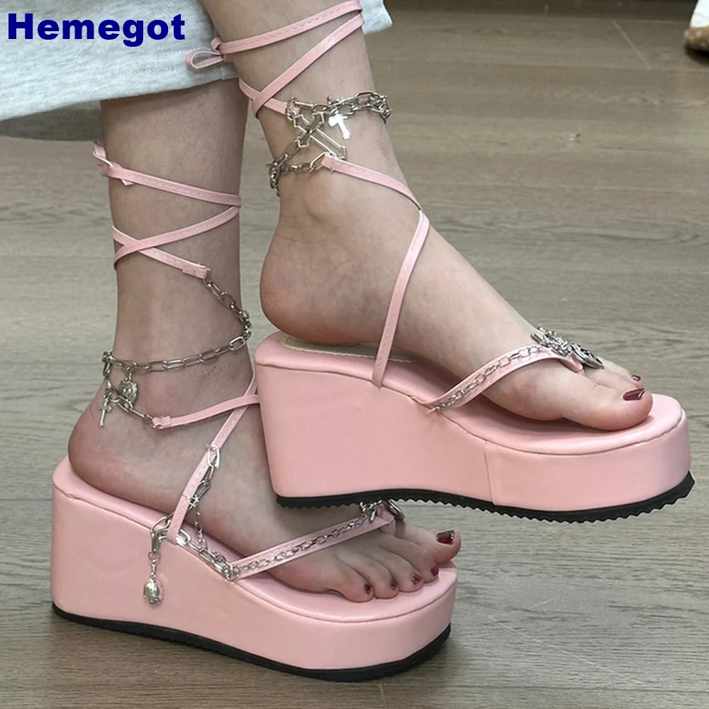 Platform Cross Strap Chain Sandals 2024 Summer Open Toe Sweet Casual Sandal Pink Fashion Women's Sandals