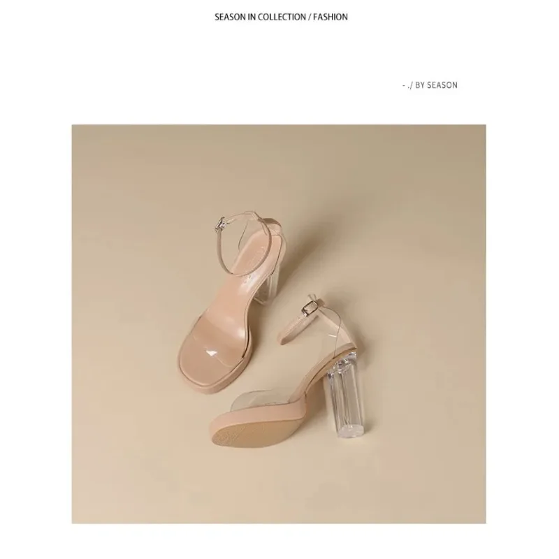 Summer Women Sandals PVC Transparent Buckle Strap Platform Square Heel 12CM High Heels Pumps Lady Sandal Woman Shoes