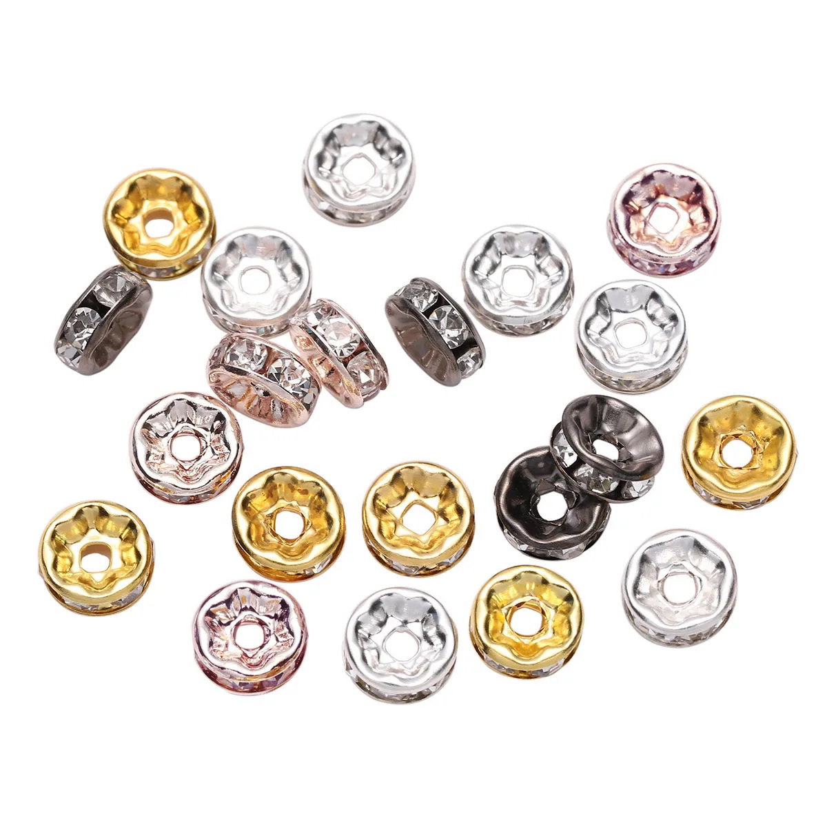 50Pcs Mix Color Rhinestone Spacer Beads Czech Crystal Metal Spacers for DIY Earrings Bracelets Jewelry Making Accessories