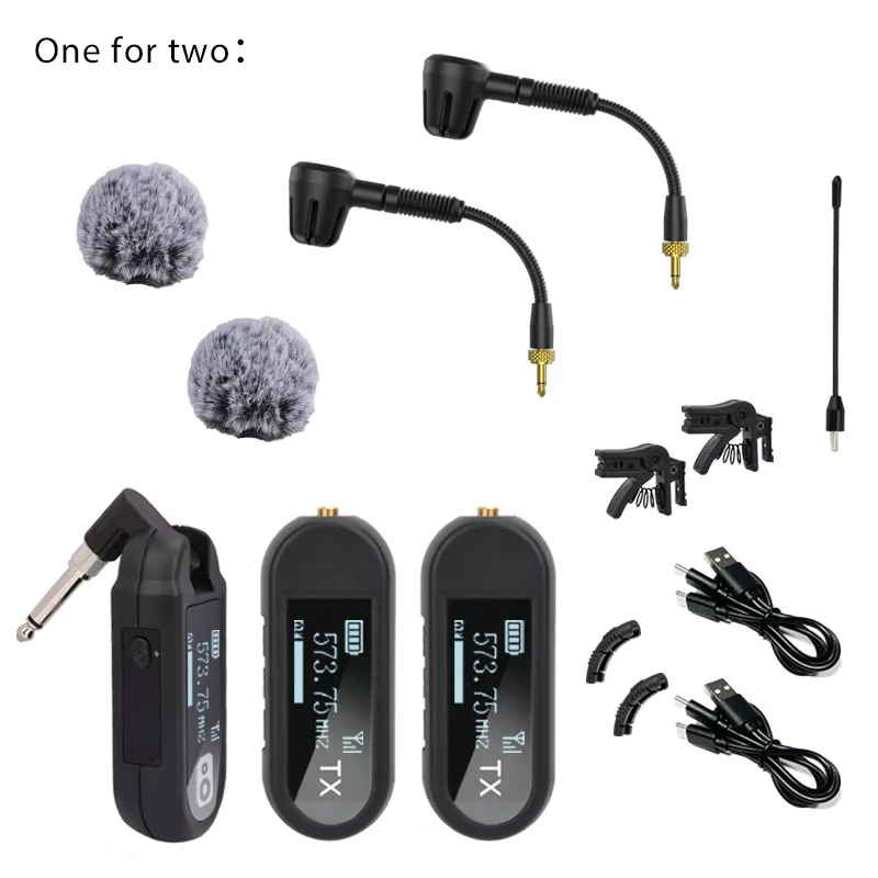 Sistema de micrófono inalámbrico para saxofón, micrófono con clip para saxofones y trompetas, transmisión de 100 pies, recargable