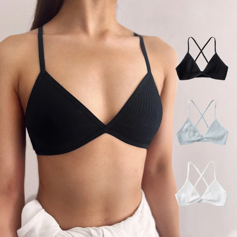 Women Sexy Thin Bras for Women Thin Sport Style Unlined Bralette Deep V Triangle Cup Cross Beauty Back Bra Lingerie Underwear