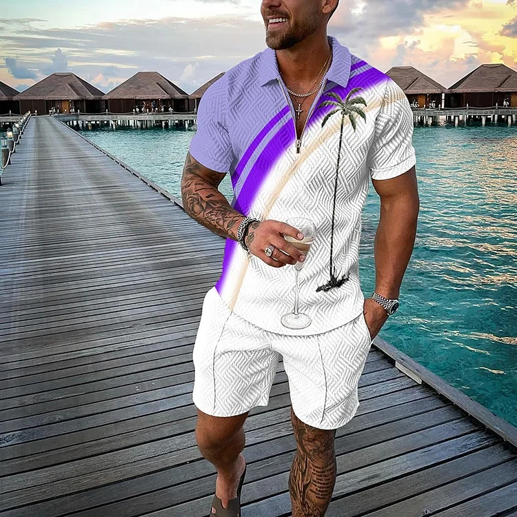 Nieuwe Zomer Strand Coco 3d Print Heren Sweatsuit Set Casual Rits Kraag Poloshirt En Korte Broek 2 Stuks Sets Mode Man Kleding