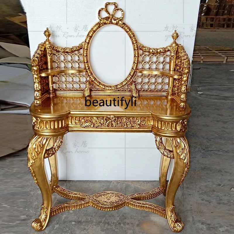 

European luxury French retro gold dressing table Bedroom entrance table with makeup mirror
