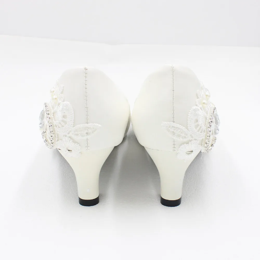 High heels white lace wedding shoes rhinestones decorative bridal shoes summer new products handmade wedding shoes