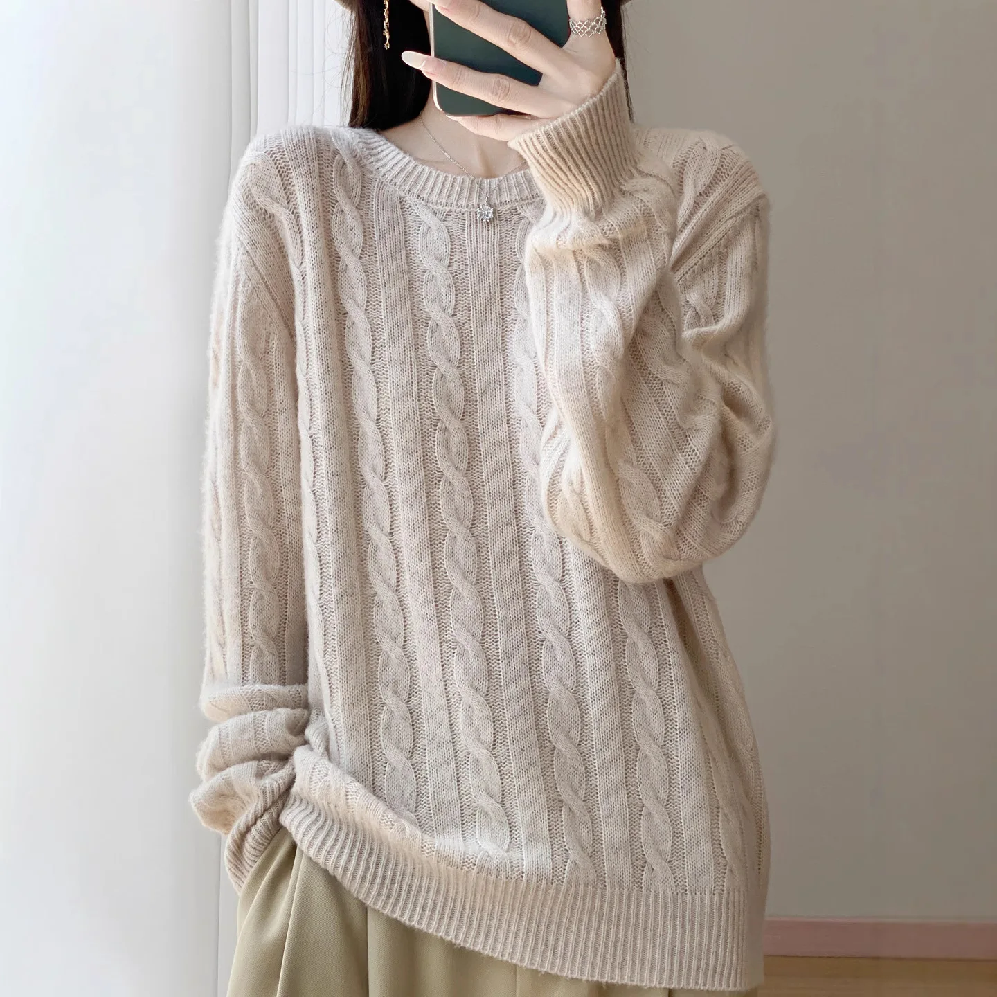 

Wool Sweater Autumn Winter Thick Warm Soft Cashmere Women Sweater Loose Jumpers Bottoming Shirts Korean Fashion Knitted Tops