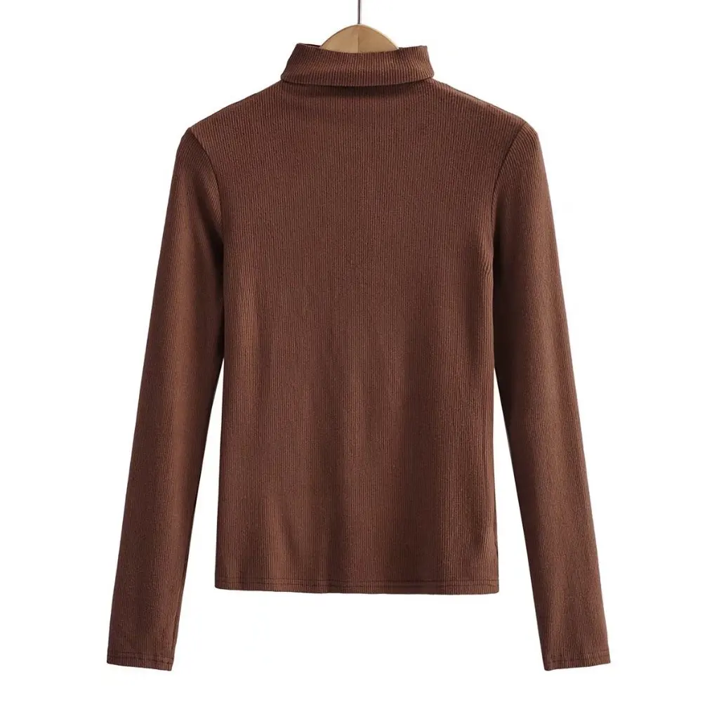 

Women's Slim Fit Brushed Turtleneck Top Casual Solid Color Fashion Autumn Bottoming Shirt Wholesale