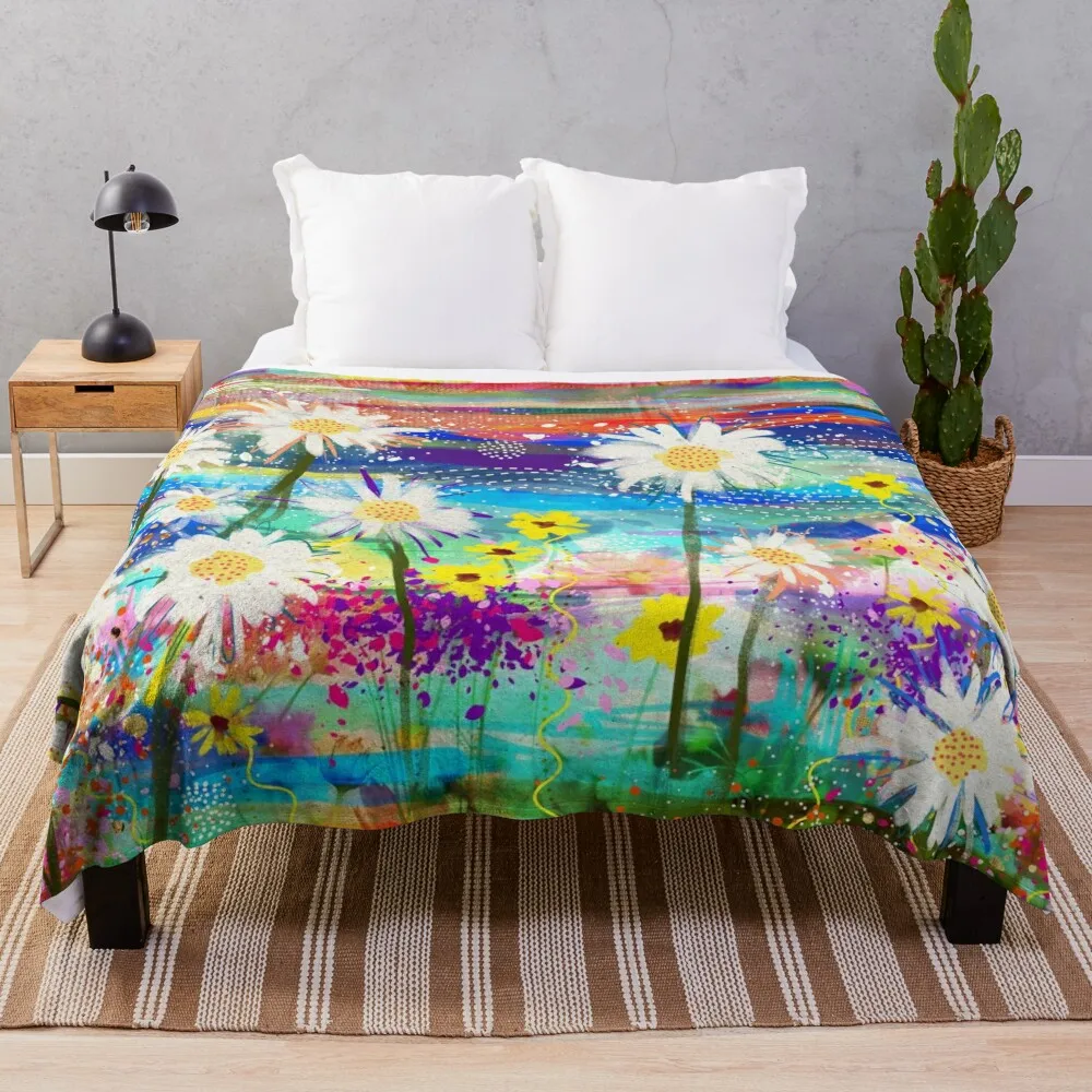 

Vibrant Colorful Daisies Floral Art Bright Spring Flower Design Throw Blanket Nap Multi-Purpose Blankets