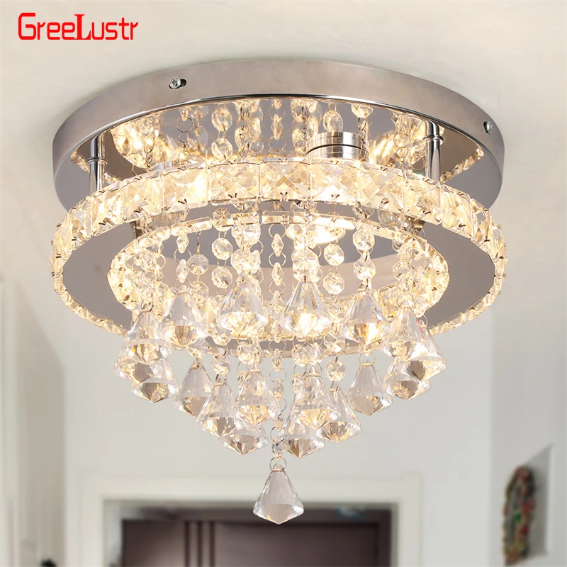 

Crystal Chandelier Chrome Ceiling Lamps Led Flush Mount Stainless Steel Fixture Aisle Light Lustre Dining Room Living Room Decor