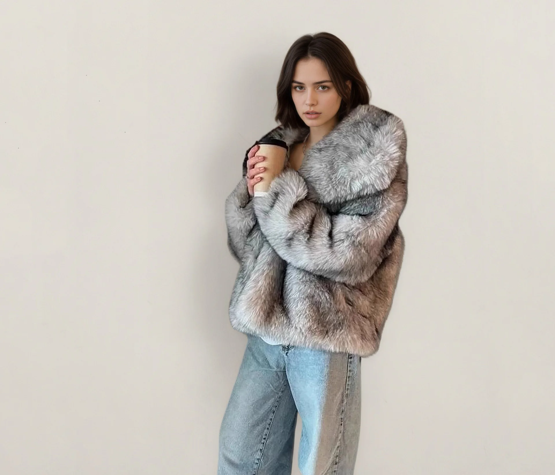 Dikker Warme Grote Revers Bontjas voor Vrouwen 2025, Nieuwe Winter Effen Kleur Lange Mouwen Elegante Dame Nepbontjas Bovenkleding