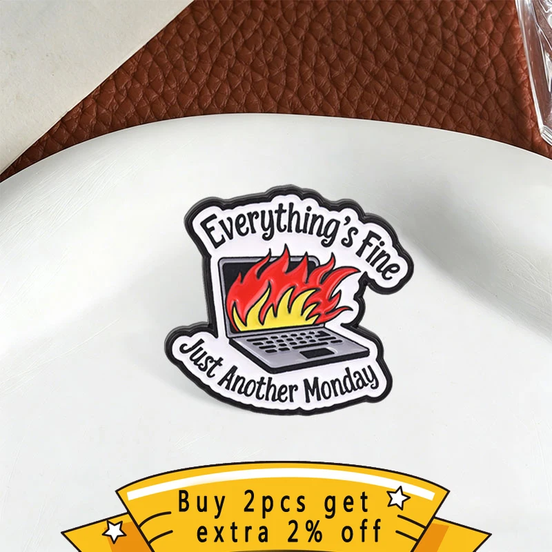Funny Burning Laptop Enamel Pin, 