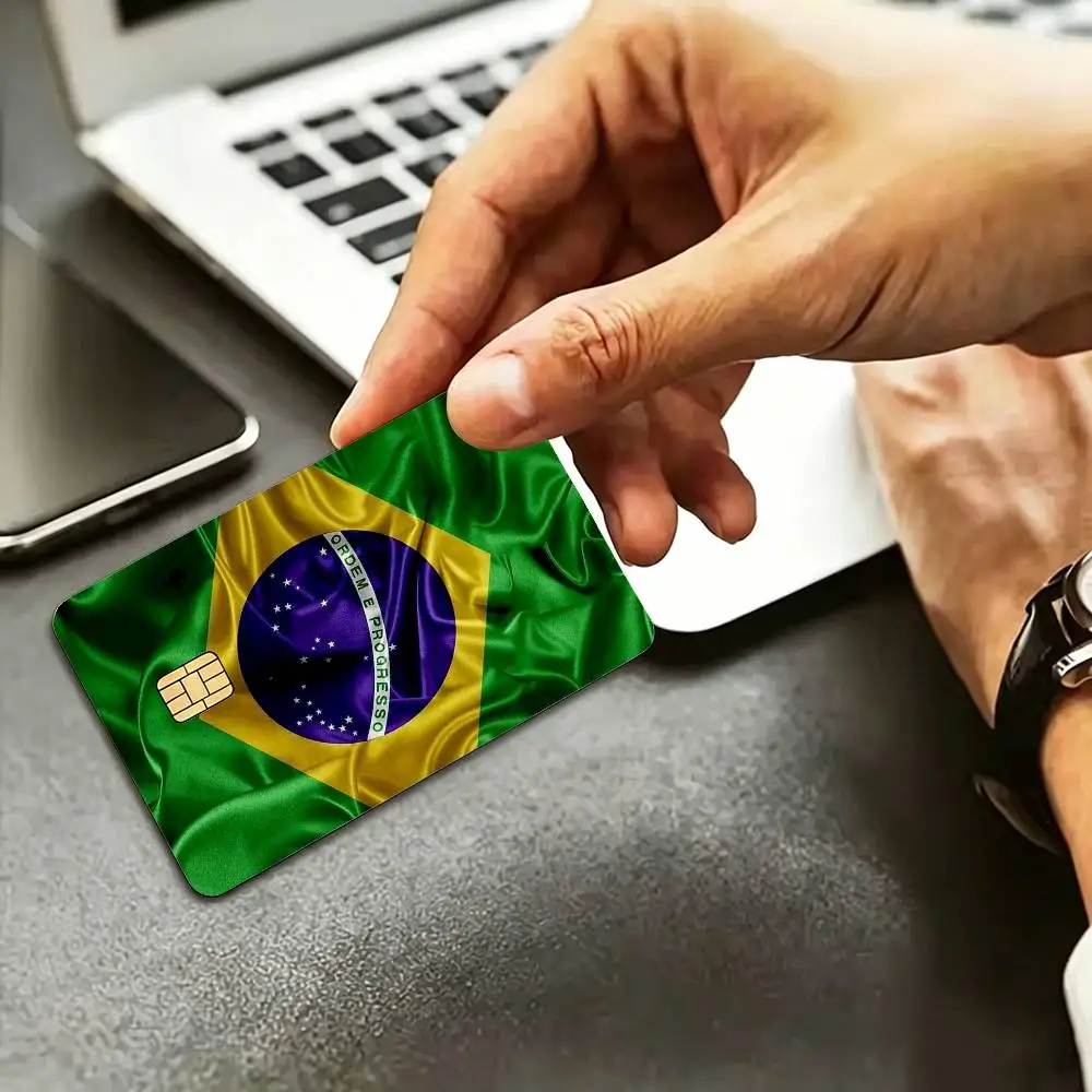 Fashion Brazil B-Brazilian Flag HD Waterproof Credit Card Stickers Silicone Decals For Chip Game