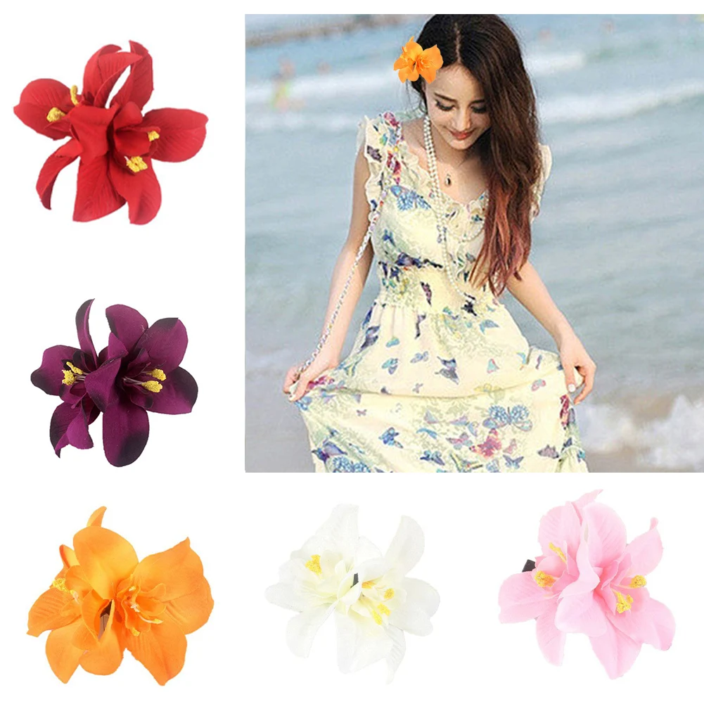 1 PC Orchid Flowers Hair Clips Beach Seaside Flower Barrette Bohemia Bridesmaid Double-flower Hairpin Bridal Headwear