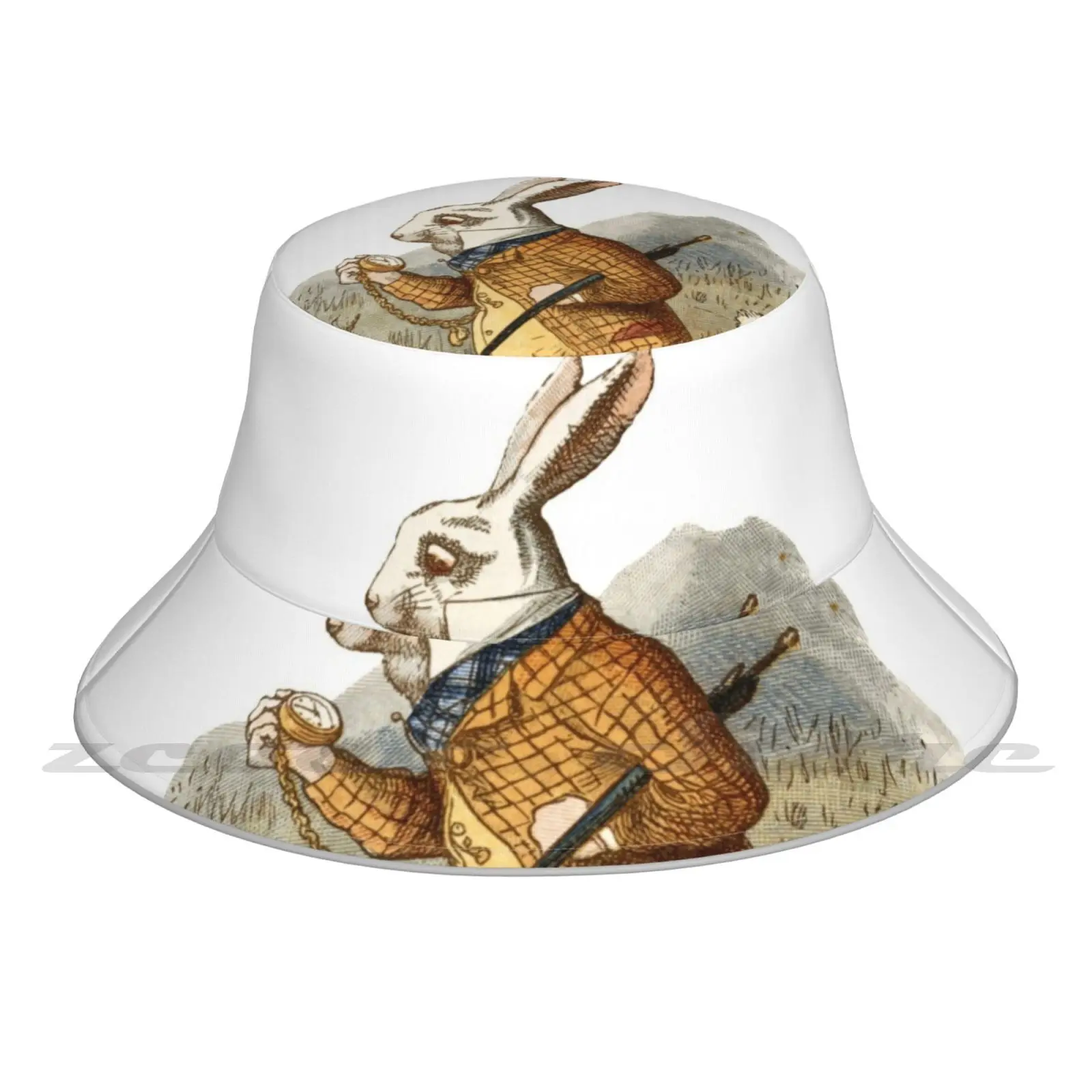 Alice In White Rabbit-Sombrero de pescador transpirable para deportes al aire libre, gorra de moda, Alice In White Rabbit Vintage Book Rabbit Bunny