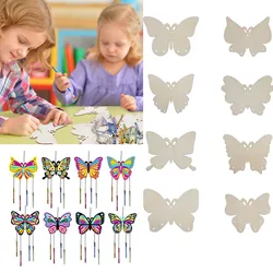 8pcs Butterfly Unfinished Crafts Wooden Slices Ornaments For Children Paint Wind Chimes Home Decor Kids Diy Painting Gifts 2d