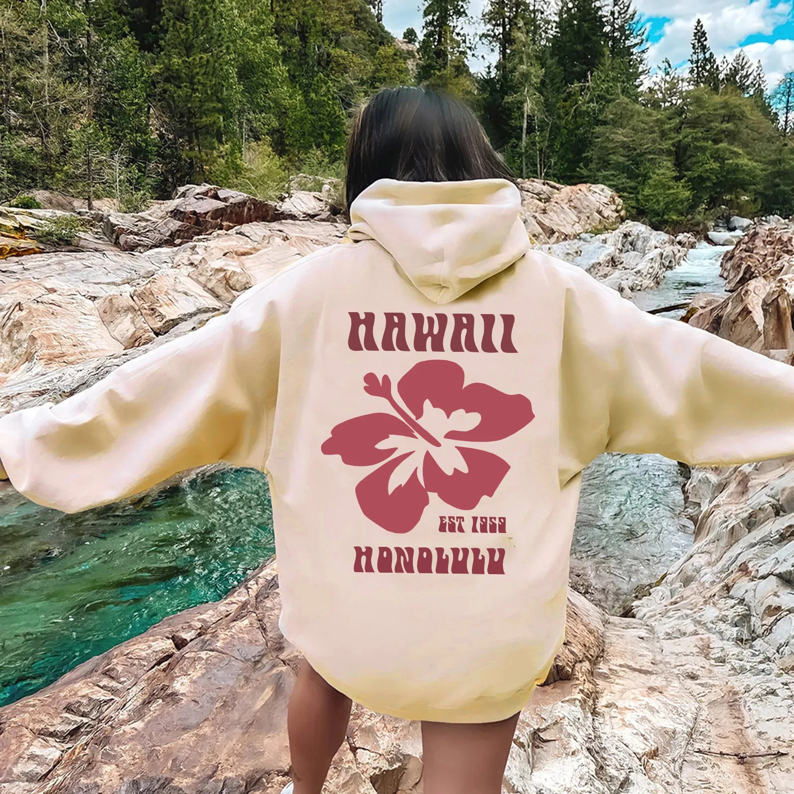 Hawaii Hoodie Aloha State Sweatshirt Tumblr Beach Hoodie VSCO Trendy Hoodie Words on Back Hoodies Long Sleeves Hoodies