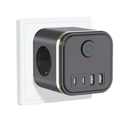 3680W Wall Socket Extender with 3 AC Outlets 2 USB 2 Type C Ports, EU Plug Power Strip Desktop Charger 230V with Switch for Home