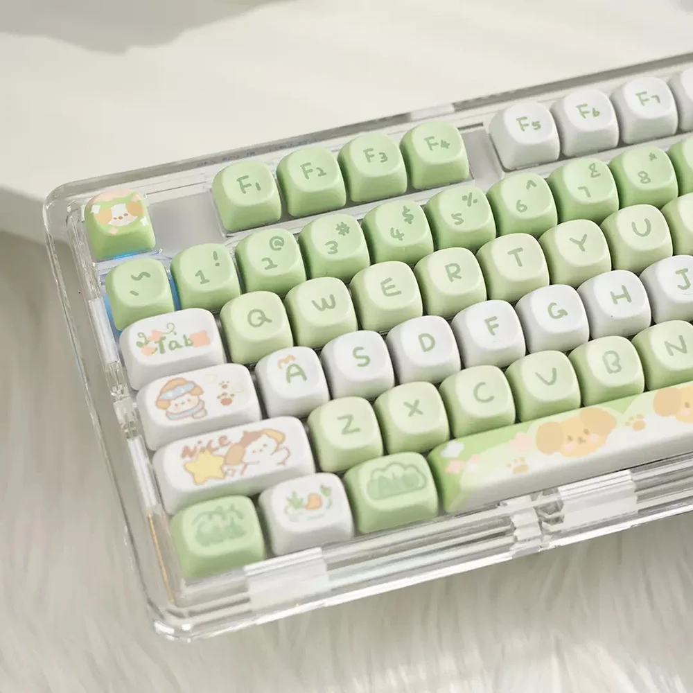 Kit de tapas de teclado mecánico Matcha Puppy, perfil MOA, PBT, 61/64/68/84/75/87 teclas, 95 teclas, GMK67