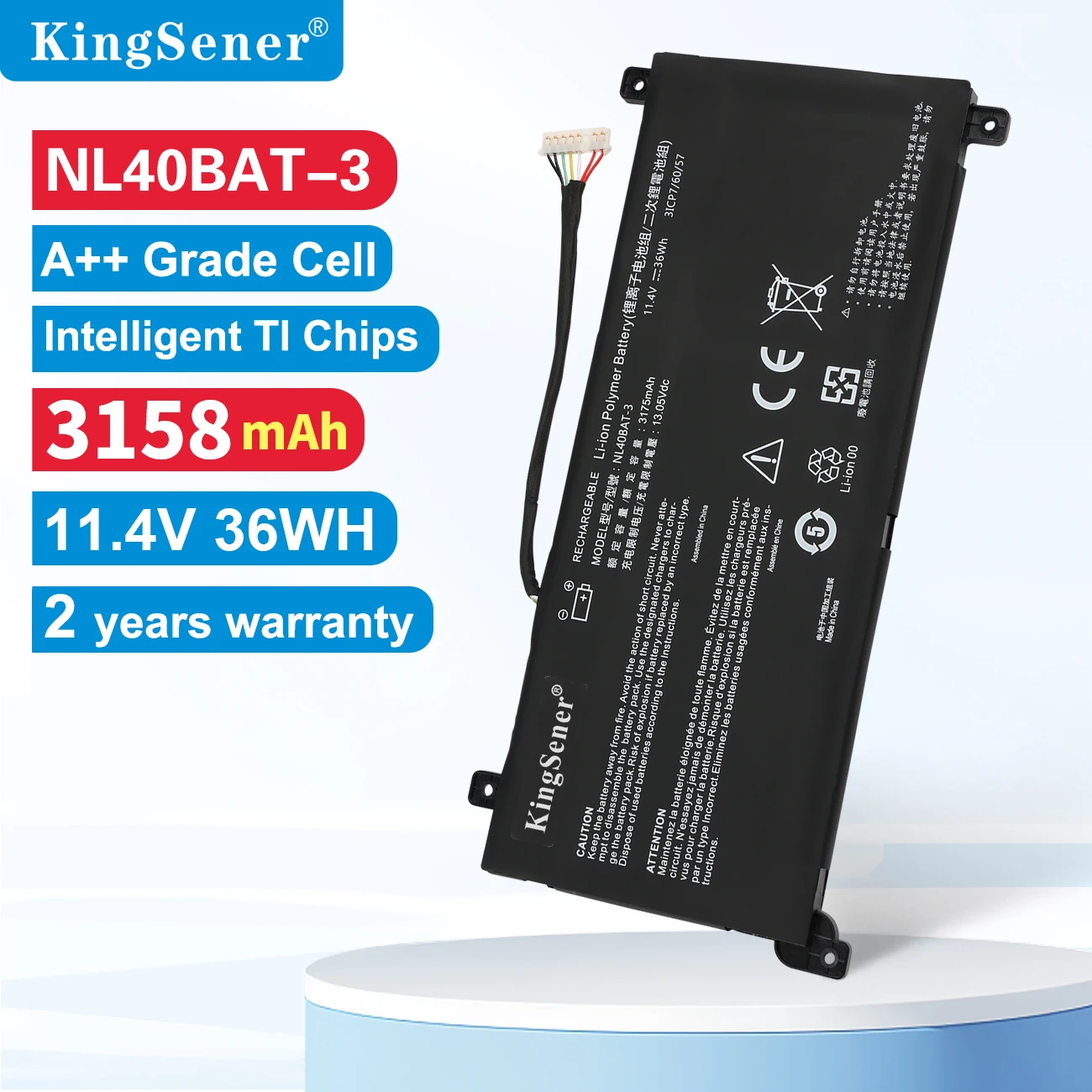 

KingSener NL40BAT-3 Battery For CLEVO NL40CU NL41GU NL41LU NL51LU Mechrevo Creator Young 15 I3 6-87-NL40S-33G21 6-87-NL40S-32G21