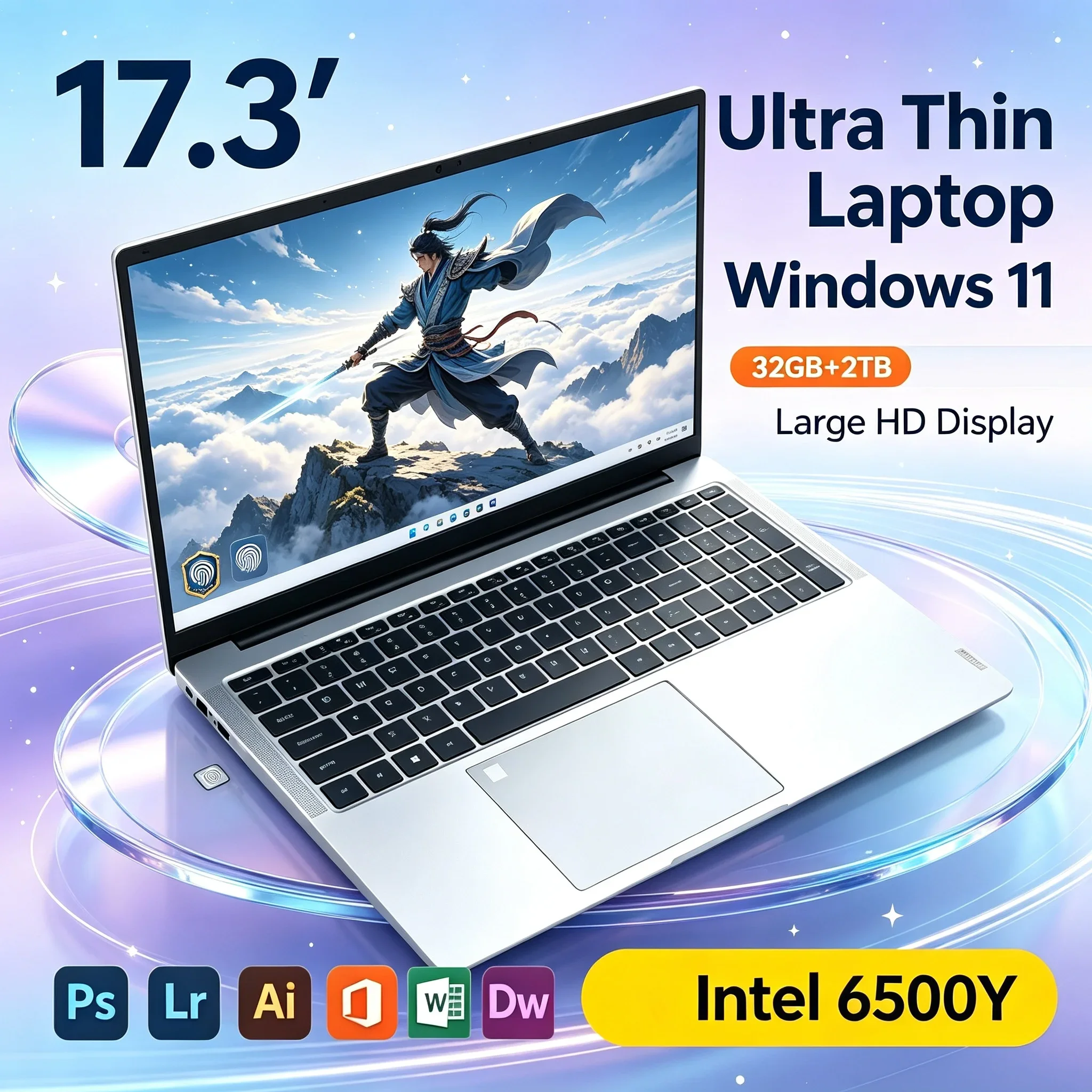 Intel 6500Y Laptop 17.3'' Inch HD Big Screen 32GB RAM 1TB/2TB SSD Windows11 WiFi6 BT5.2 Portable Notebook Office Computer