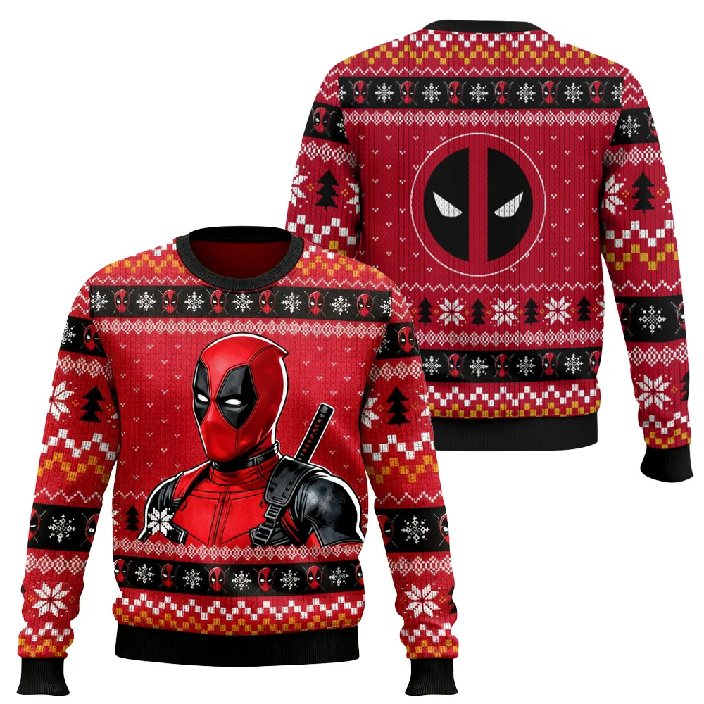 

Мужской рождественский уродливый свитер с супергероем Deadpool Marvel, модный тренд, двойное лезвие, двойной край, вечерние, рождественский подарок 2026