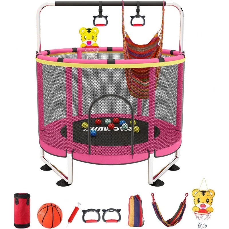 Trampoline for Kids, Adjustable Baby Toddler Trampoline with Basketball Hoop, 440lbs Indoor Outdoor Toddler Trampolinee