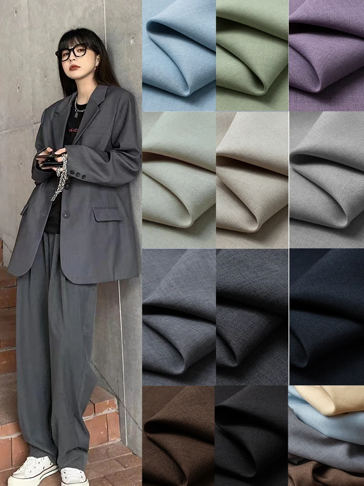 Anti-wrinkle Stretch Suit Fabric By The Meter for Coats Clothes Dresses Uniform Diy Sewing Cloth Micro Stretch Soft Black Gray