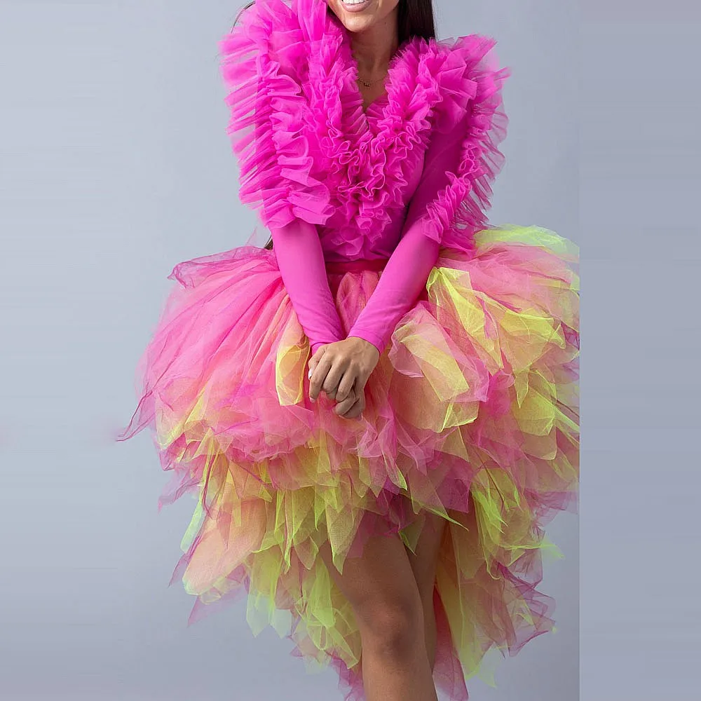 

Красочная пышная юбка из фатина с асимметричным подолом для женщин, с высокой талией, многослойная, для вечеринок, сценических выступлений и торжеств