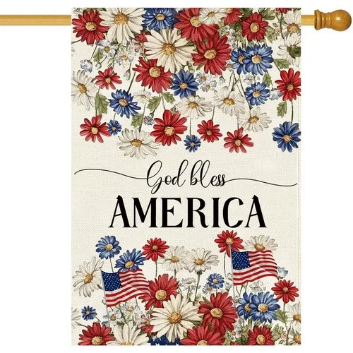 Patriotic House Flag 28 X 40 Inch, Double Sided Burlap 4th of July Memorial D... AAV hhz