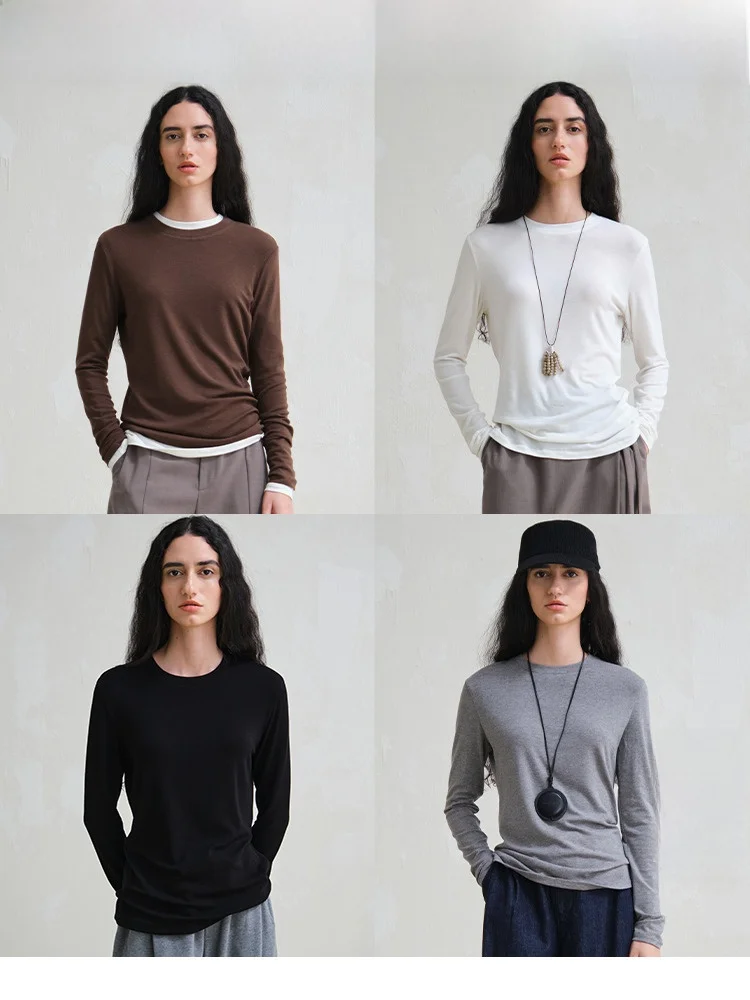 

Travel Original Silk Wool Knitted T-irt Women's Slim Fit Base irt ay Spring Casual Sle Comfortable Skin-friendly Top