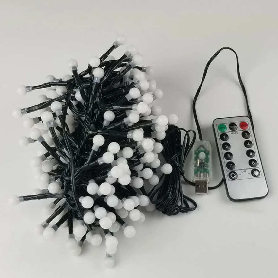 Remote 3M 200 LED Christmas Starry Ball String Lights Outdoor Cluster Light USB Operated Green Firecracker Fairy Light Garland