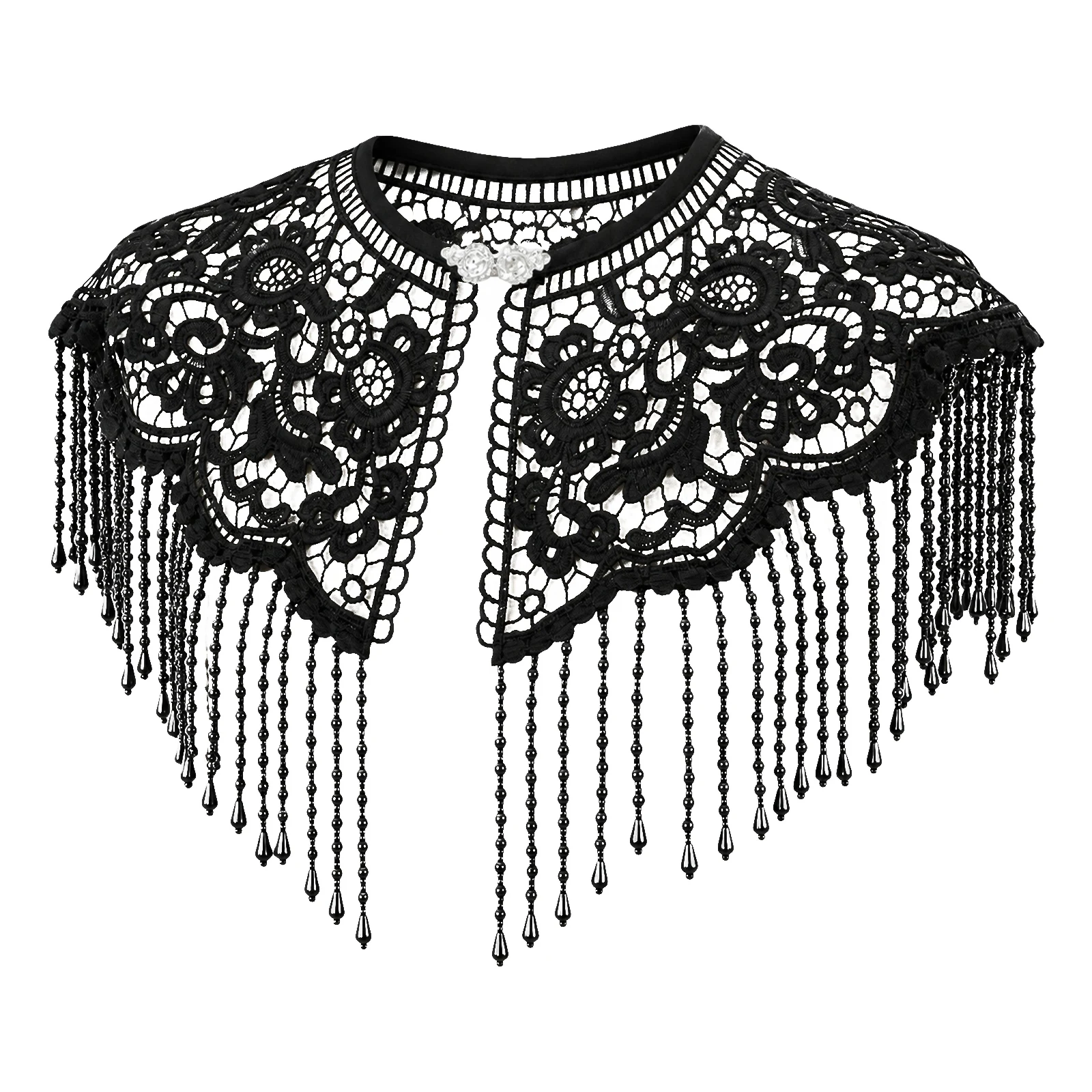 Women's 1920s Hollow Out Lace Shawl Wrap Plastic Beaded Tassel Cape Evening Dress Cover-up Birthday Wedding Banquet Theme Party