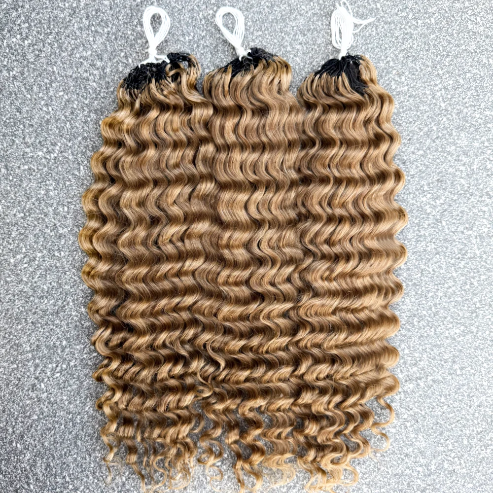 Miracle Knots Honey Blonde Deep Wave Feather Crochet Human Hair Extension Pre-Separated Knotless Invisble Crochet Braids Hair image 6