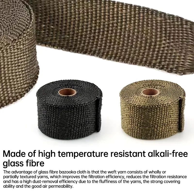 5m Roll Fiberglass Heat Shield Motorcycle Fiberglass Heat Shield Tape Exhaust Thermal Tape High temperature with Stainless Ties image 5