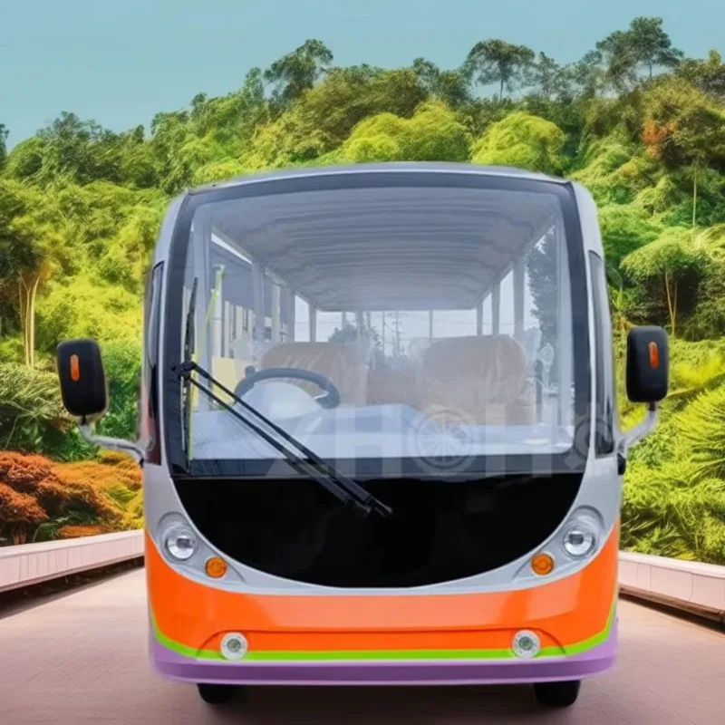 A 14-seat fully enclosed electric sightseeing shuttle made in China with long battery life and dedicated door transportation