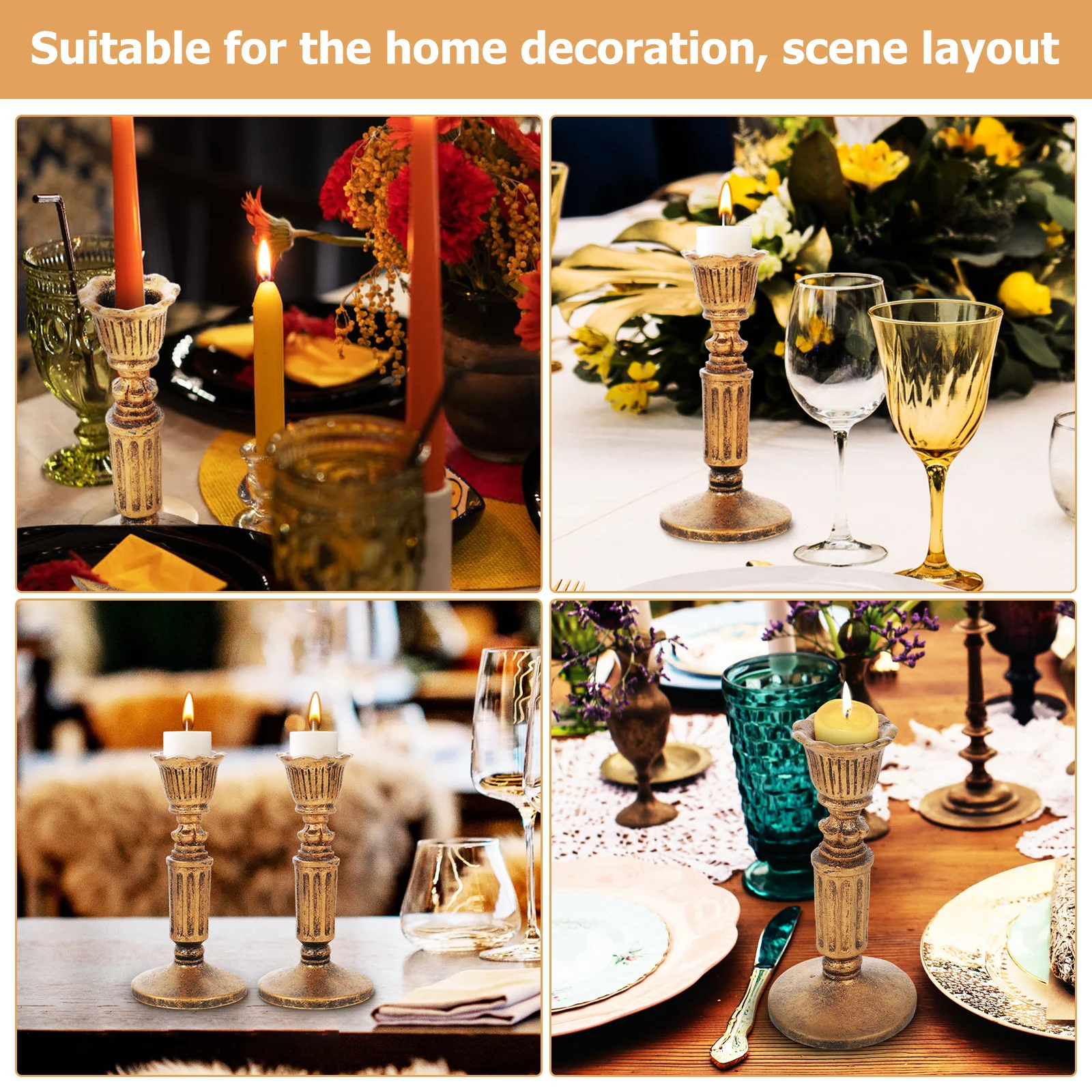 

Vintage Stick Holder Retro Stand for Home Decor Religious Ceremony Resin Gold Pillar Candleholder