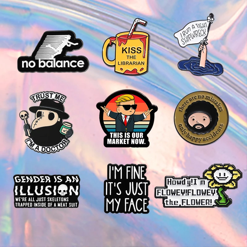 I'm Fine It's Just My Face Enamel Pin Funny Sarcastic Animal Figure Brooches Backpack Lapel Badges Punk Jewelry Gift for Friends image 6