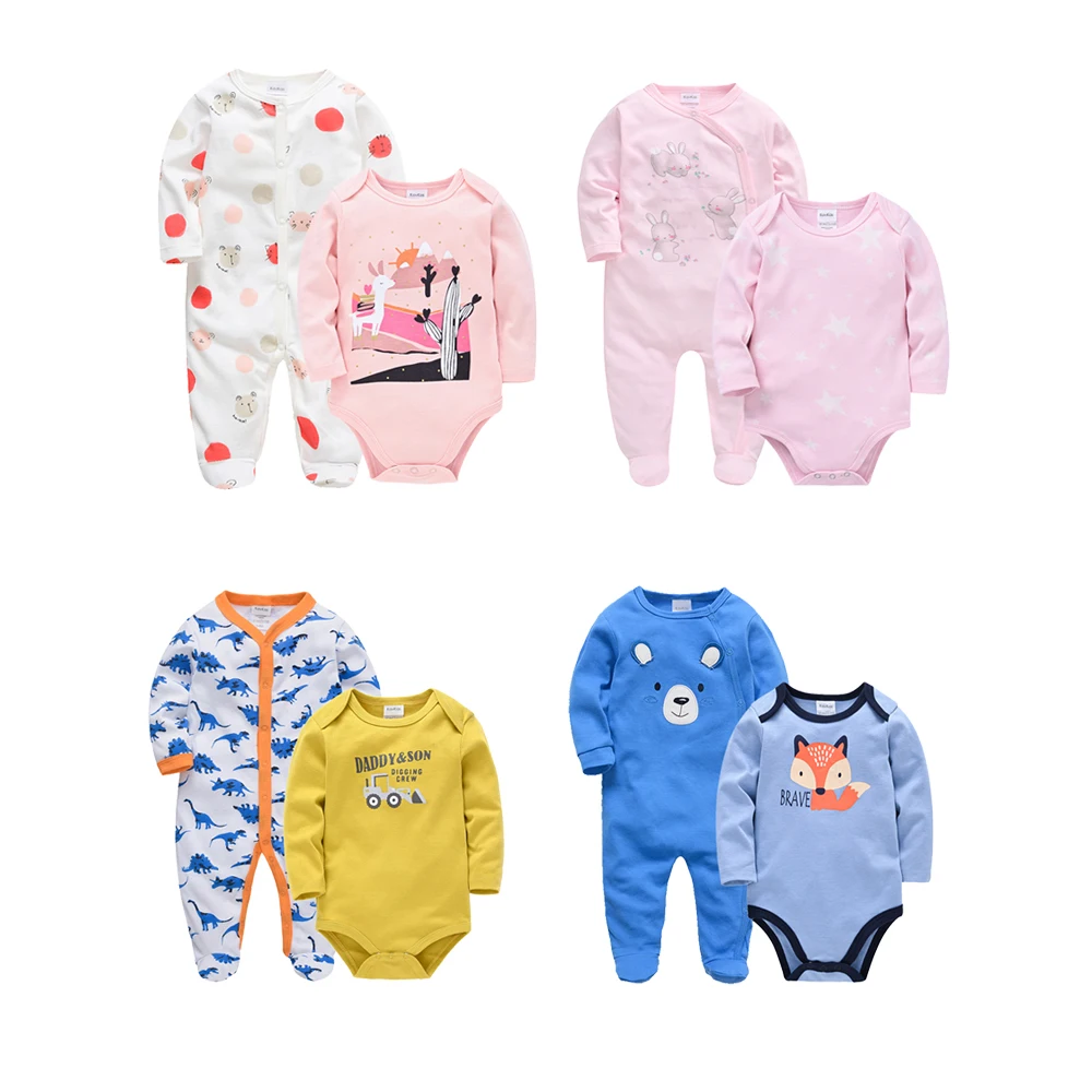 Kavkas Baby Romper Set 2 PCS Cotton Clothes Babies Jumpsuit Clothing Long Sleeve Cartoon Printing Outfit For Newborn 0-12 Month