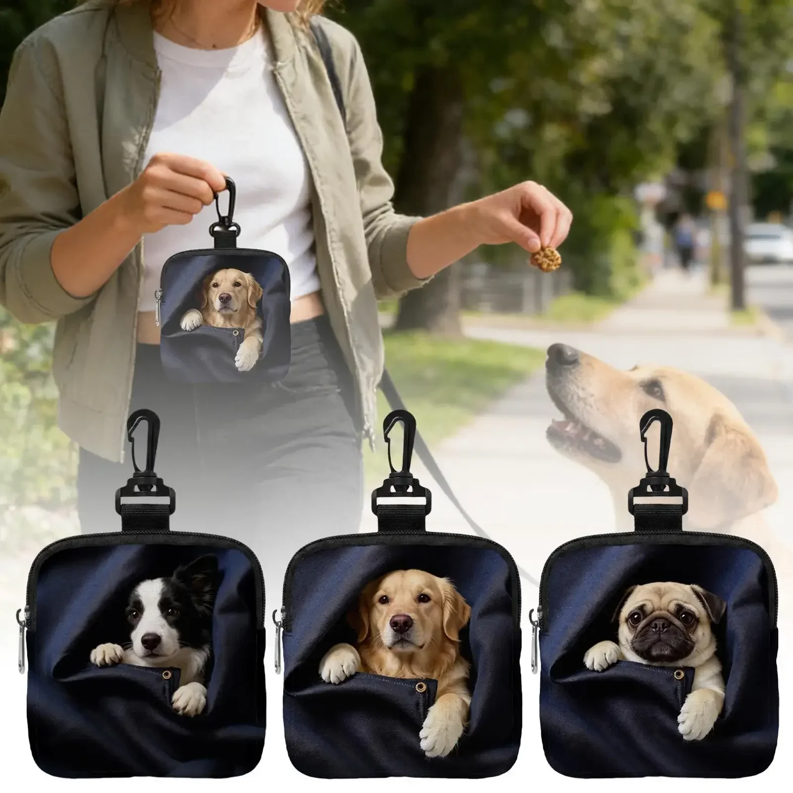 Dog Treat Pouch Portable Puppy Food Carrier Training Treat Bag With Waist Clip For Walking Camping Hiking Travel Beach Outdoor