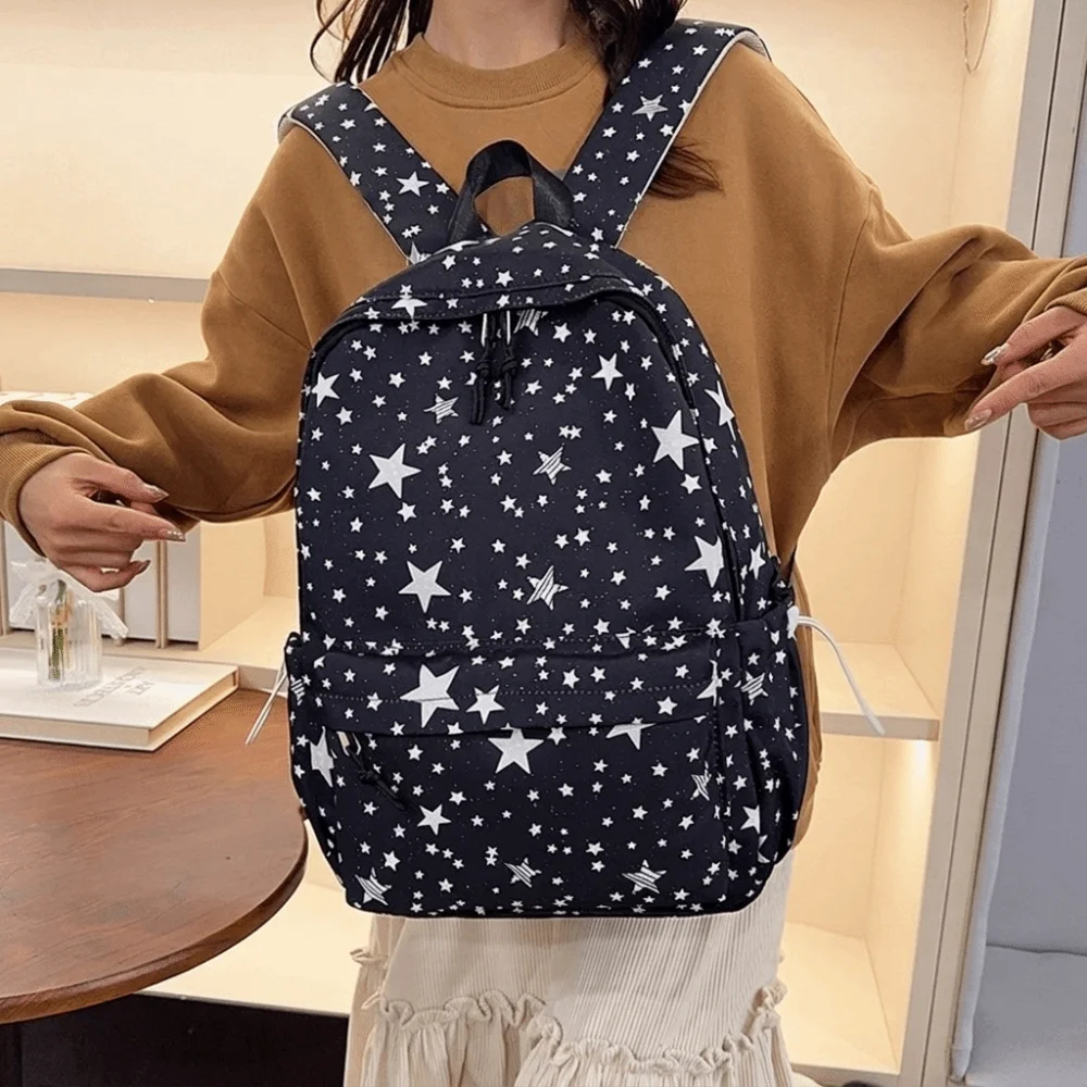 Cute Starry Sky Star Backpack Print Lightweight Nylon Backpack Large Capacity College Style Students School Bag Outdoor