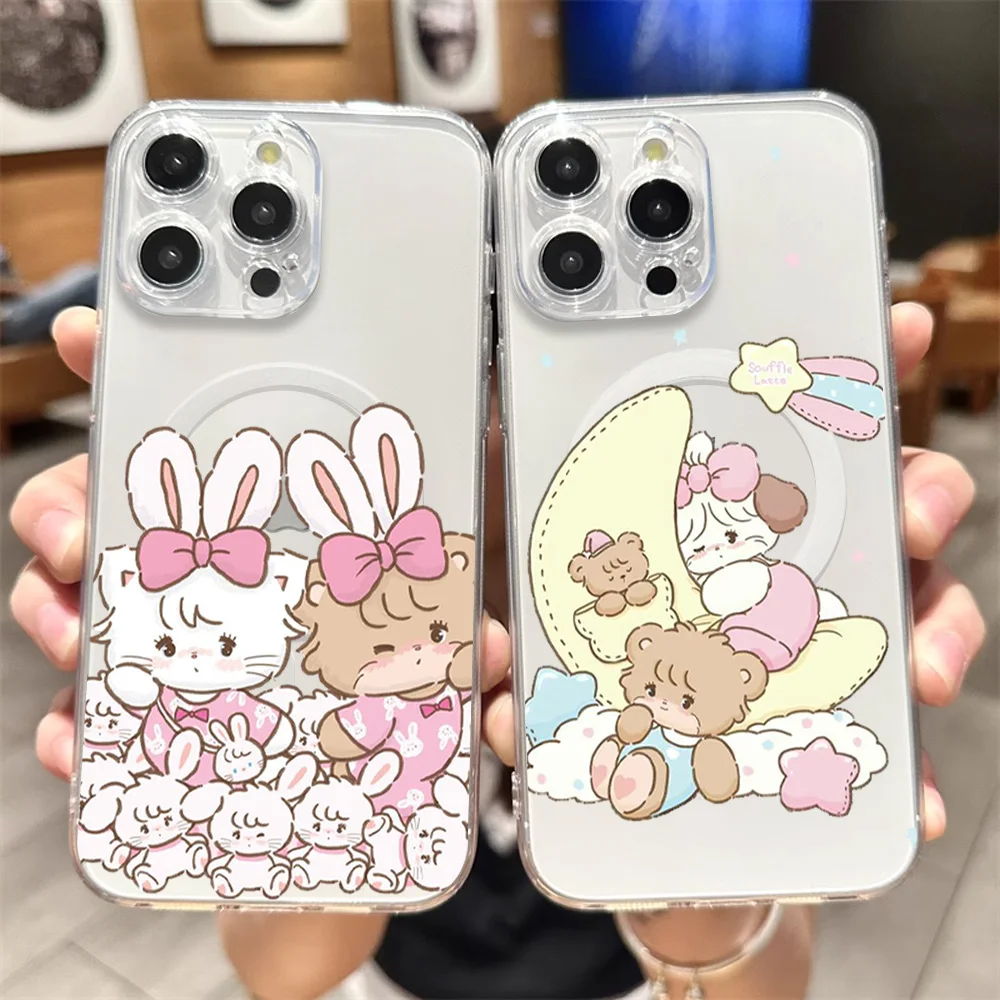 Cute Mikko Kawaii Phone Case for iPhone 12 11 13 14 15 16 Max Pro Plus Transparent Magsafe Magnetic Wireless Cover