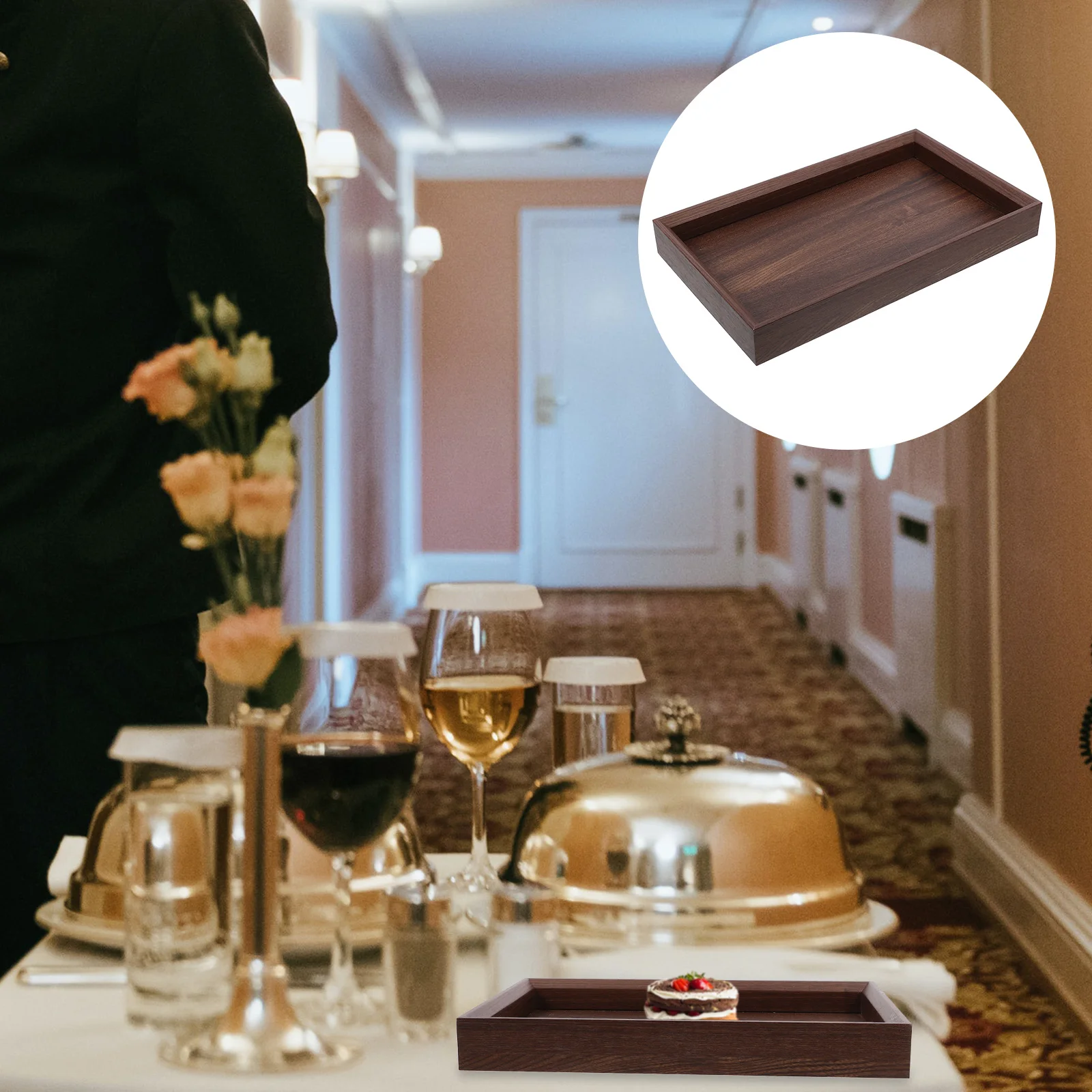 

Black Walnut Wood Tea Tray Serving Platter Kitchen Coffee Food Storage Snack Bread Beauty Salon Home Bar Restaurant Hotel