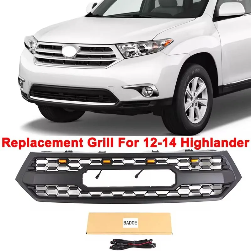 Fit For TOYOTA Highlander Kluger Grille Grill 2011 2012 2013 2014  Front bumper grille modification  with lights