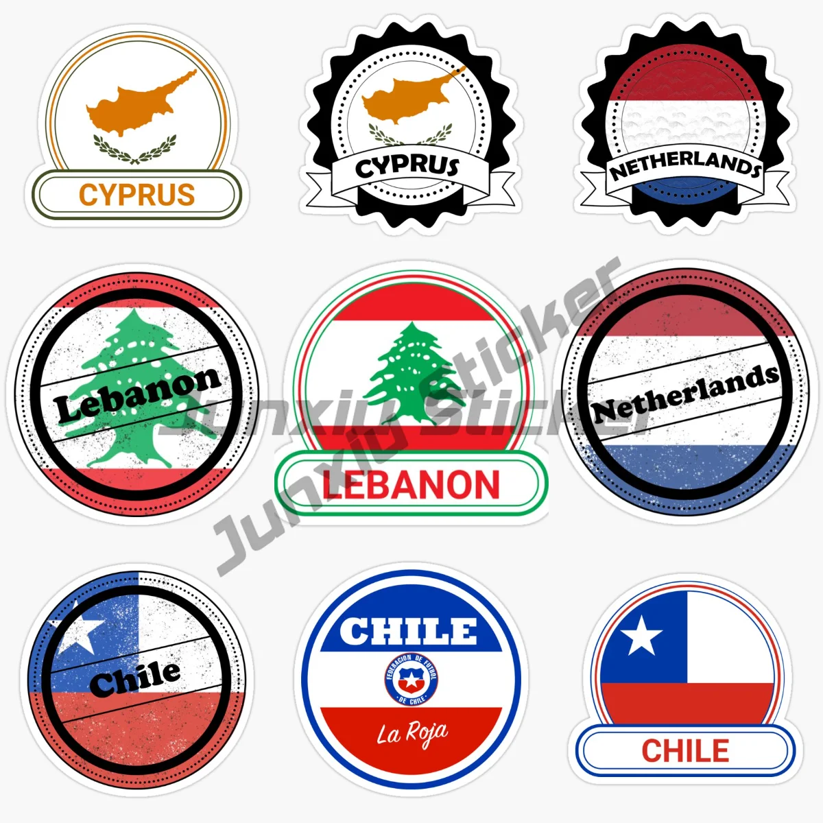 

LEBANON CHILE CYPRUS NETHERLANDS Circular National Flag Car Sticker Vinyl Self-adhesive Sticker