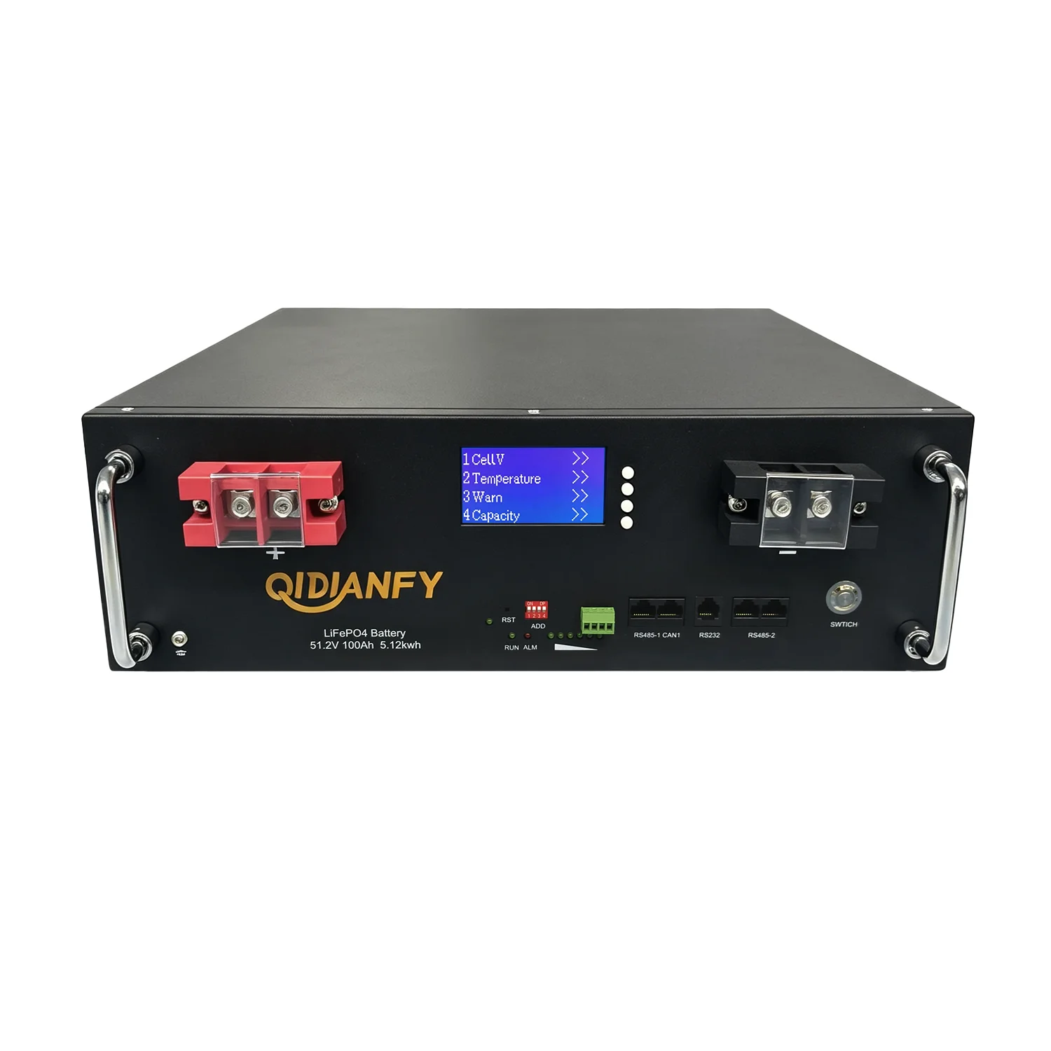 Qidianfy 51.2V 100Ah LiFePO4 Lithium Battery Server Rcak with 100A BMS 6000+ Cycles 5120Wh Capacity for Solar Off-grid System Backup Energy